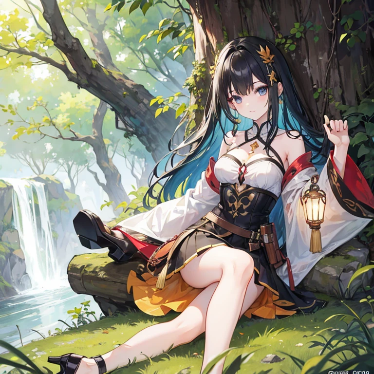 (Finest quality)),(超A high resolution),(ultra-detailliert),(Meticulous portrayal),((best pictures)),(Finest works of art),Ultra-Precision Art,The art of astounding depiction, (1人の女性:1.3),shrine maiden, Ruins deep in the jungle