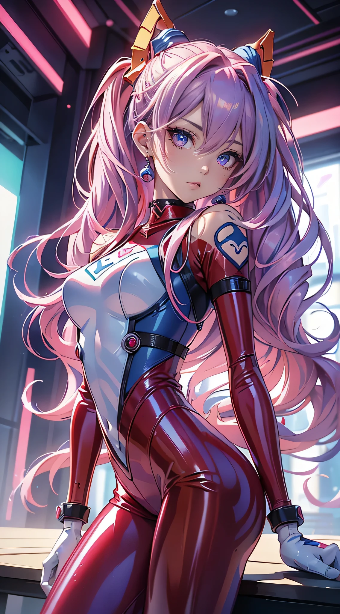 rear view, backside view,mejor calidad，tmasterpiece，ultimate resolution，Suave，extremadamente colorido，De color，Princesa sirena，(souryuu asuka langley:1.4)，(traje rojo latex bodysuit:1.4), Medias de tirantes negras，Starrysky Android!,More detailed 8K.motor irreal:1.4,UHD,La mejor calidad:1.4, fotorrealista:1.4, textura de la piel:1.4, obra maestra:1.8,obra-prima, mejor calidad,objeto Objeto], (detailed face features:1.3),(dentro de un gimnasio azul:1.4),(cabello rosado largo:1.4),（Beautiful and detailed eye description）,(manos detailed), (white ropa deportiva:1.4), Ultra-detallado,(souryuu asuka langley traje red),Ultraphotomicrography,(ojos detailed )