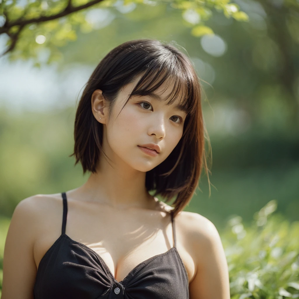 (full-length shot:1.3), (Best quality:1.3), 23y, 1sexy girl, JAV, (big breast:1.2), (tosca sweater dress), (cute face:1.4), wavy short hair blowing in the wind, (bangs:1.2), aesthetic posing in the corn plants, dramatic moment, kodacrhome, cinematic dark lighting, beautiful shadow and sunlight expossure, aesthetic, ultra highres, sharp focus, highly detailed, realistic face and skin, surreal view, shot by eos c with 35mm lens f2.0, (angle shot fom below:1.3), Portrait by annie leibovitz, perfect anatomy, perfrect object