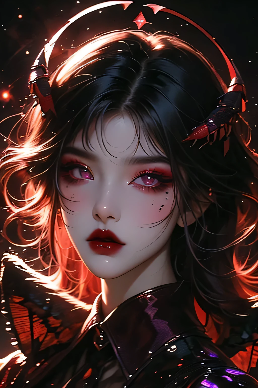 Anime girl with red eyes and black hair with red eyes - SeaArt AI