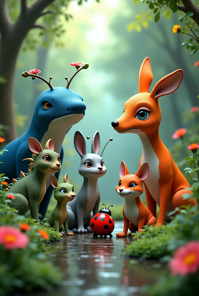Create in 3d animation style thumbnail for the kids of group of 3-5 yeaThe Forest Friends’ Big Ball Adventure"