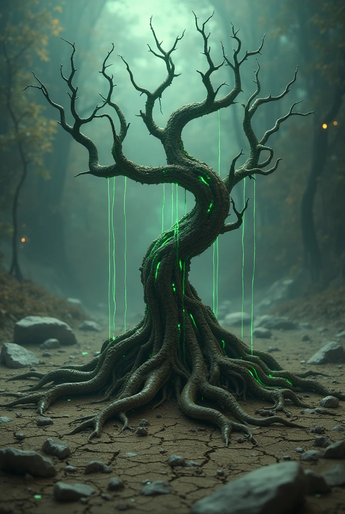 Magical tree, white tree, white leaf, shining tree, fantasy tree, masterpiece, dark and bright, shadows, night