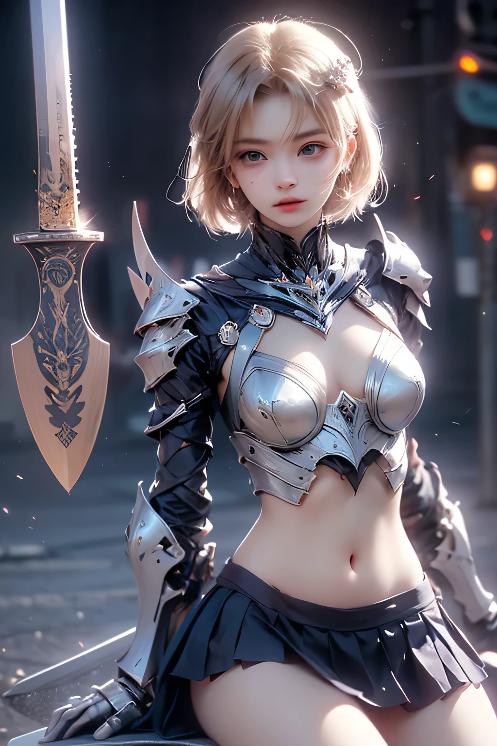 (((of the highest quality: 1.4))),(unparalleled masterpiece ever), (Ultra high definition),(Ultra realistic 8K CG), (((adult body))), (((1girl in))), ((( Bob Shorthair ))), Gladiators with perfect bodies,,Beautiful and well-groomed face,muscular body:1.4,Detailed breastplate, gauntlets、is standing, (Image from head to thigh),(( White Blonde Bob Shorthair )),, Simon Bisley's urban savage style,Detailed ancient Roman background,Clean abs, Complex equipment, Dark brown with white stars and gray and white stripes,,,s Armor, Poison tattoo