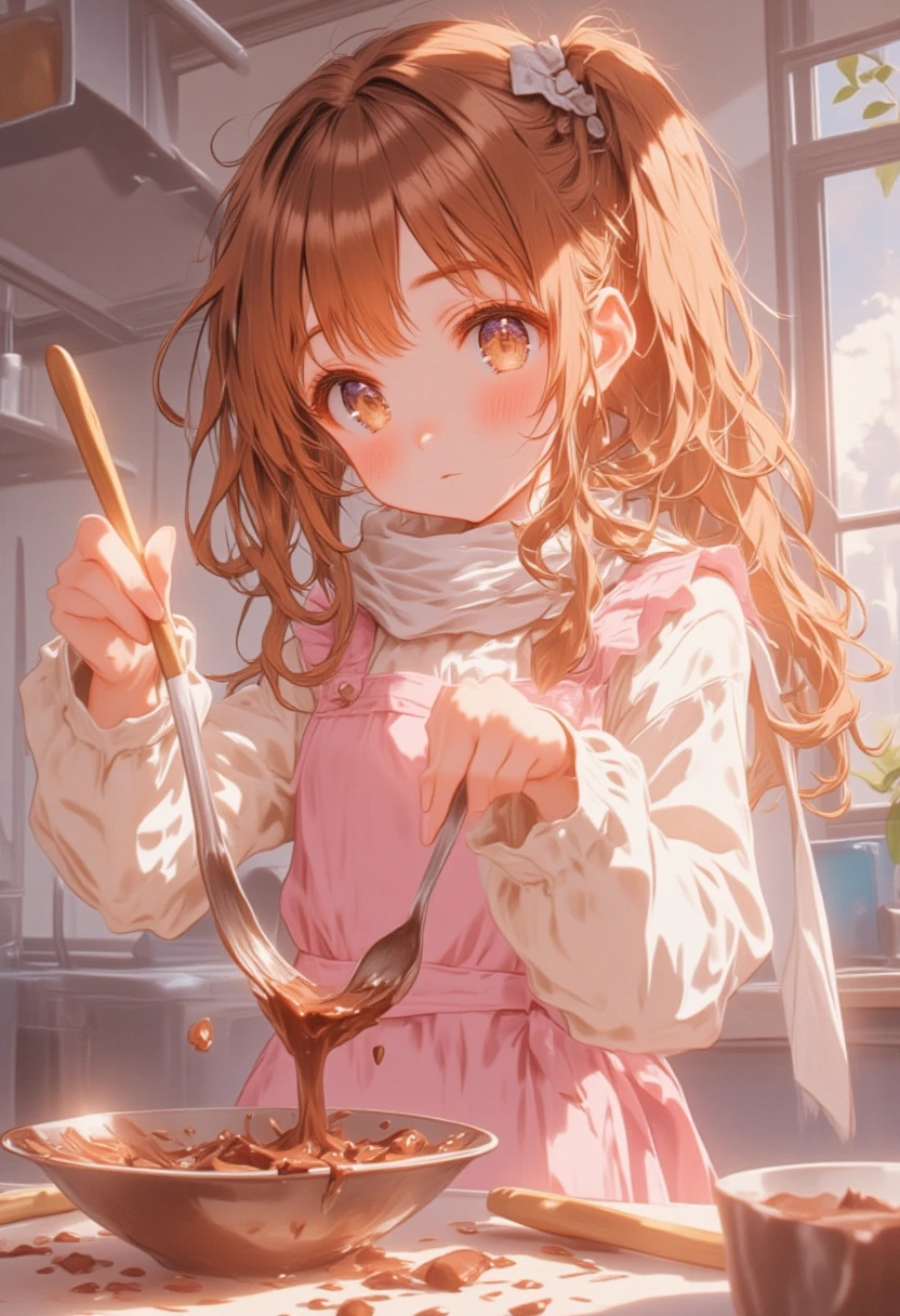 While making chocolate for Valentine's Day、A girl who is embarrassed because her favorite person saw her making something.