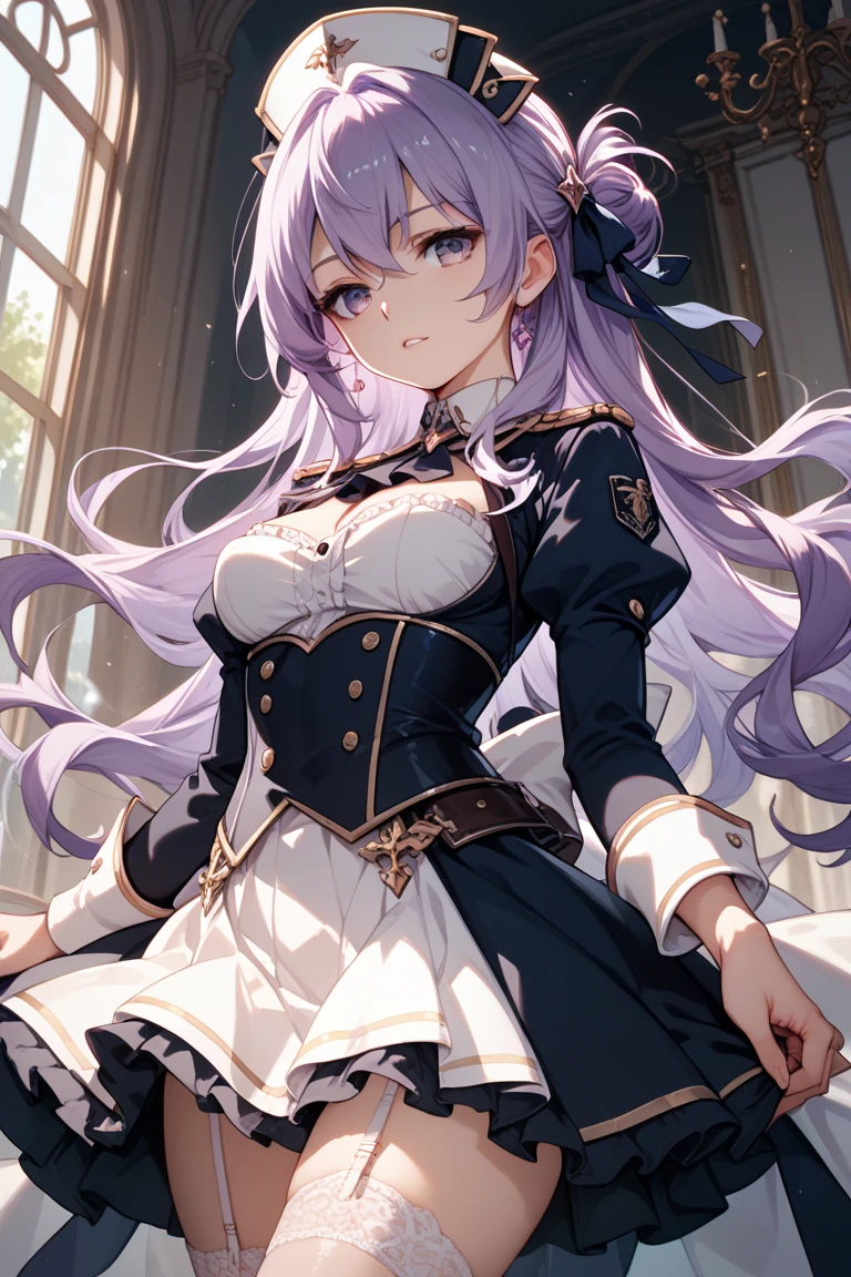 mejiro mcqueen \(umamusume\), huge breasts, Hands on hips, triumphant、Composition from below、tegaki, masterpiece, best quality, very aesthetic, absurdres, highly detailed,