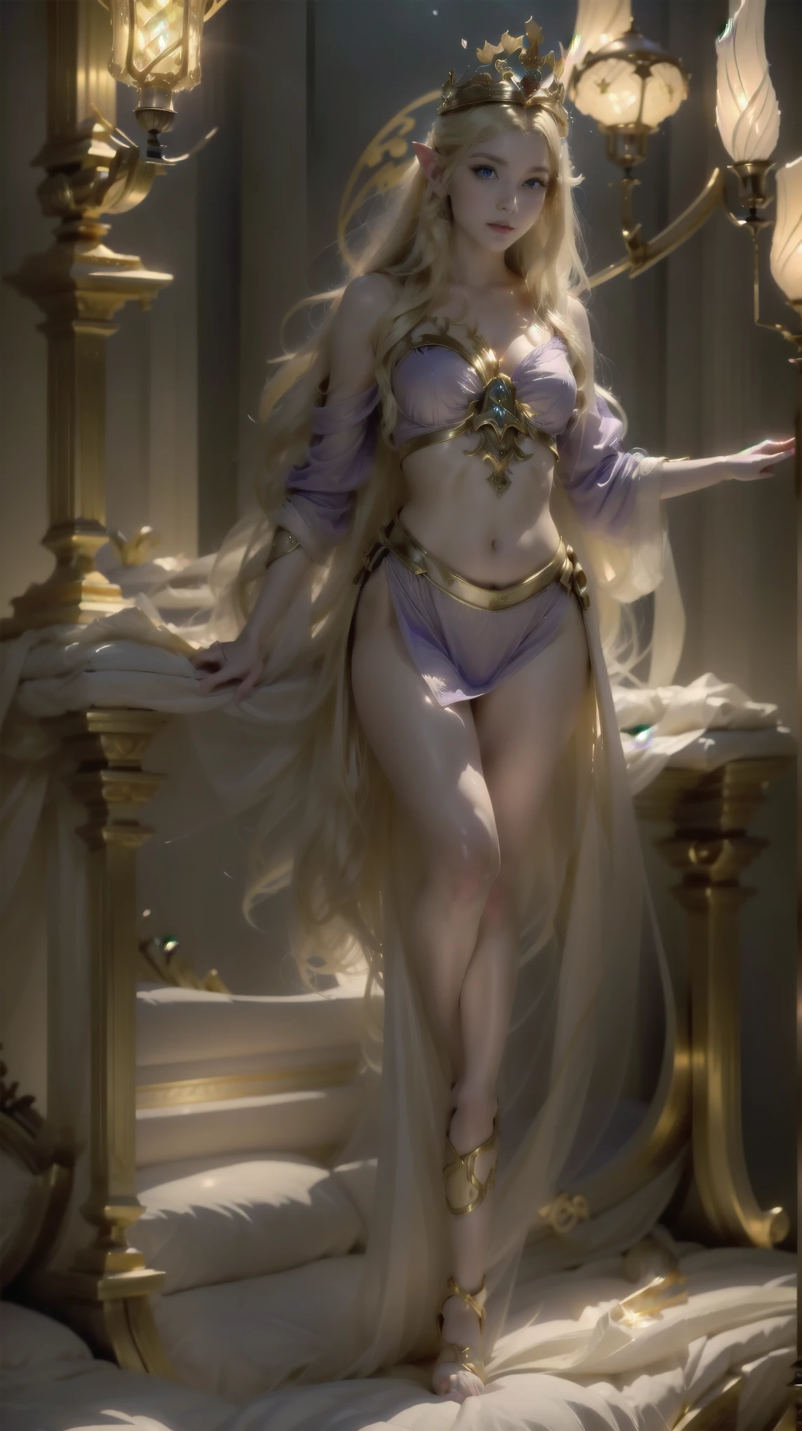 Master work, a beautiful and sexy anime urban woman, full transparent clothes standing in the palace under the night sky, full body standing posture, detailed body part details, natural posture, face details, professional movie light and shadow