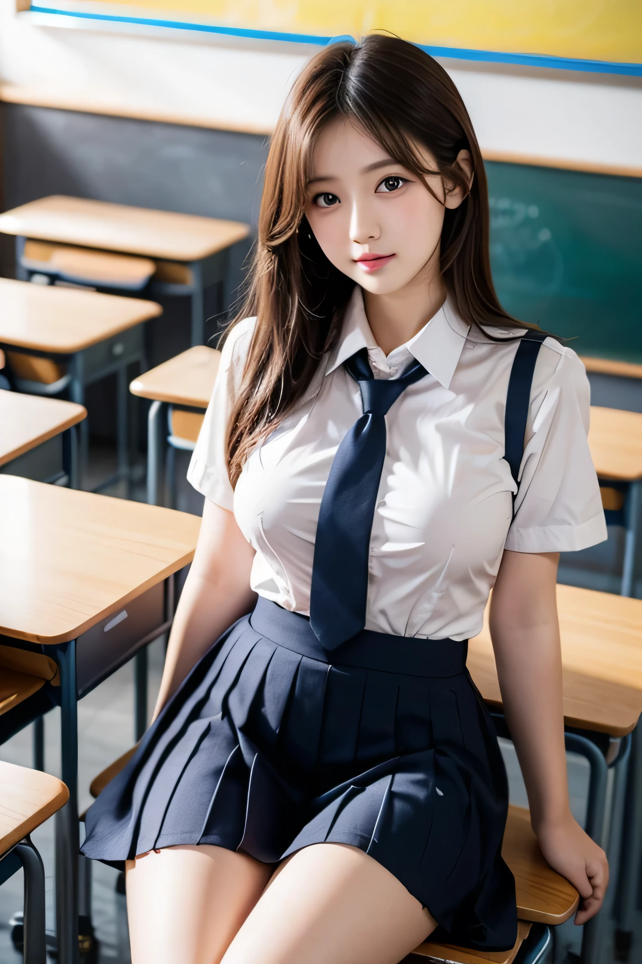 ((japanse beatiful girl:1.3)) ((school uniforms:1.4)) ((panty shot:1.5)) ((high school)),((dark blue skirt:1.3)) ((in the class room:1.3)) ((thin_fabric:1.4)) ((random sexy pose:1.3)) ((sweaty:1.5))((face is flushed:1.4)) ((big breasts:1.4)) ((close-up:1.2)) best quality,masterpiece,ultra high res,(photorealistic:1.4),raw photo,(Authentic skin texture:1.3),(film grain:1.3),panorama,character portrait,very wide shot,narrow waist,cowboy shot,(in the dark, deep shadow, low key, cold light,) night,(()),streaming tears,,dust,Tyndall effect,(expression),1girl,beautiful detailed eyes and face,white jabot,brown eyes,((brown hair:1.2)) ((full body:1.3)) ((smile:1.3))
