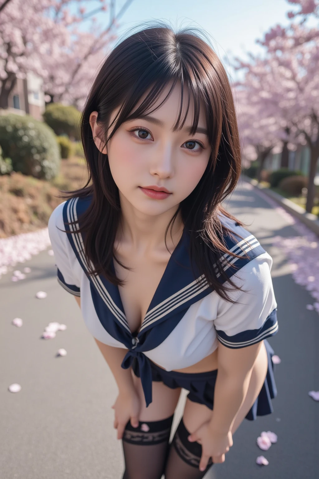 8k resolution、(RAW quality:1.4)、One Girl, 14 years old, (Sit on the grass leaning against a tree, Reading a book, Knees together, Spread your legs, Under the skirt, (Thin panties:1.1), (View from the front, Low angle:1.4), School uniforms, Checkered mini skirt, detailed, Midsummer blue sky, cumulonimbus, High resolution, super high quality, super masterpiece, Young leaves, Cleavage, Midsummer Park,