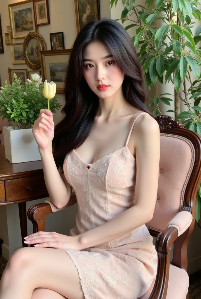 (masterpiece:1.2),best quality,high resolution,unity 8k wallpaper,(illustration:1),perfect lighting,photo_\(medium\),photorealistic,realistic,RAW, analog, Nikon Z 85mm, award winning glamour photograph,((best quality)), ((masterpiece)), ((realistic)), 18th century, vintage image, gorgeous French woman wearing, lace dress and corset, wearing a crown, 25 year old, (long brown hair), hazel eyes, small perky breasts, sitting outside at a Paris caf, eiffel tower in background, , ((small breasts)), innocent, flower pedals in the air, (freckles:0.6), intricate details, highly detailed, sharp focus, professional, 4k, spring flowers blooming, god rays, hand model, stunning blue eyes, , delicate, innocent,highres, detailed facial features, high detail, sharp focus, smooth, aesthetic, extremely detailed, photo_\(ultra\), photorealistic, realistic, post-processing, max detail, roughness, real life, ultra realistic, photorealism, photography, 8k uhd, photography, SEMI-SILHOUETTE light, russian face
