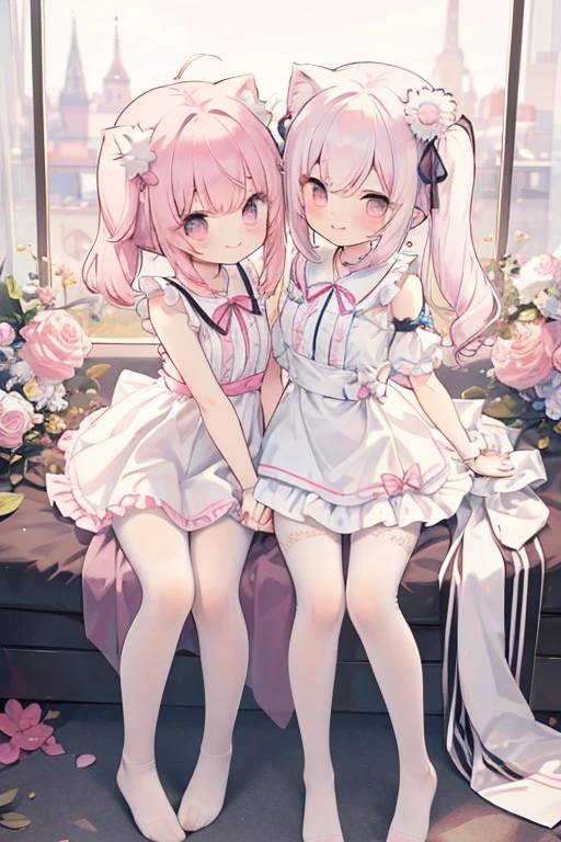 ((Two Girls))、inner thigh、She pulls her panties aside to show her ????????、(((Sitting down and raising one leg to put on knee-high socks)))、cotton white simple undies、See-through clothing、Crying and refusing、Wet and transparent、Small face、(Blushing and embarrassed),girly fashion、Children's clothing、red blush、Cartoon Storyline、((Angle from below：1.5)), pantie shot,Lower ??????、front ??????????、open one's legs、????? ?????? display、????? bite、Emphasis on the ??????、white panties、soaked