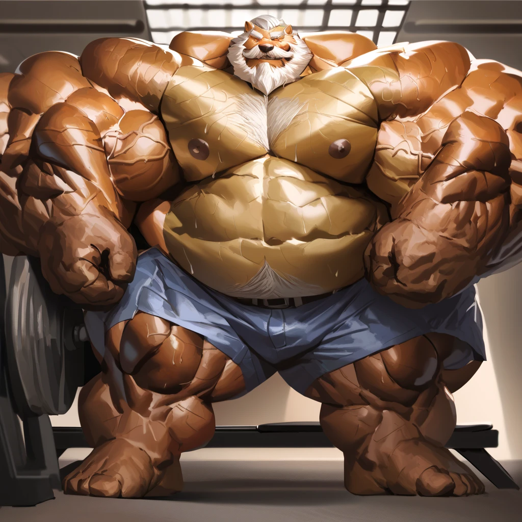(30 degree side view:0.5),((blue pants,human),wrestler,western_face,king,tekken:1.5),by 3d, photo,realistic,(gym,nipples,very thick body:1.3), detailed realistic,(full body,solo,standing,buff,very,sweat,bara,very hyper muscles:1.85),looking pleasuered,(big head,extreme detail:1.5) <lora:Brightness Adjustment_B_1.1:-0.5><lora:more_details:0.1><lora:King(Tekken)(AD):1>