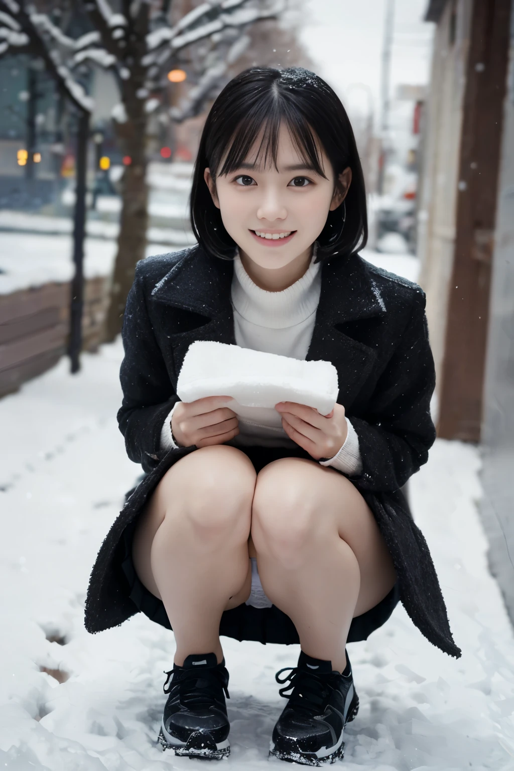 Araffe sitting on a bench in the snow with a book - SeaArt AI