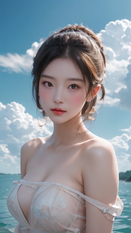 Completely naked、From the neck down, Everything is painted with a cloudy ..、
