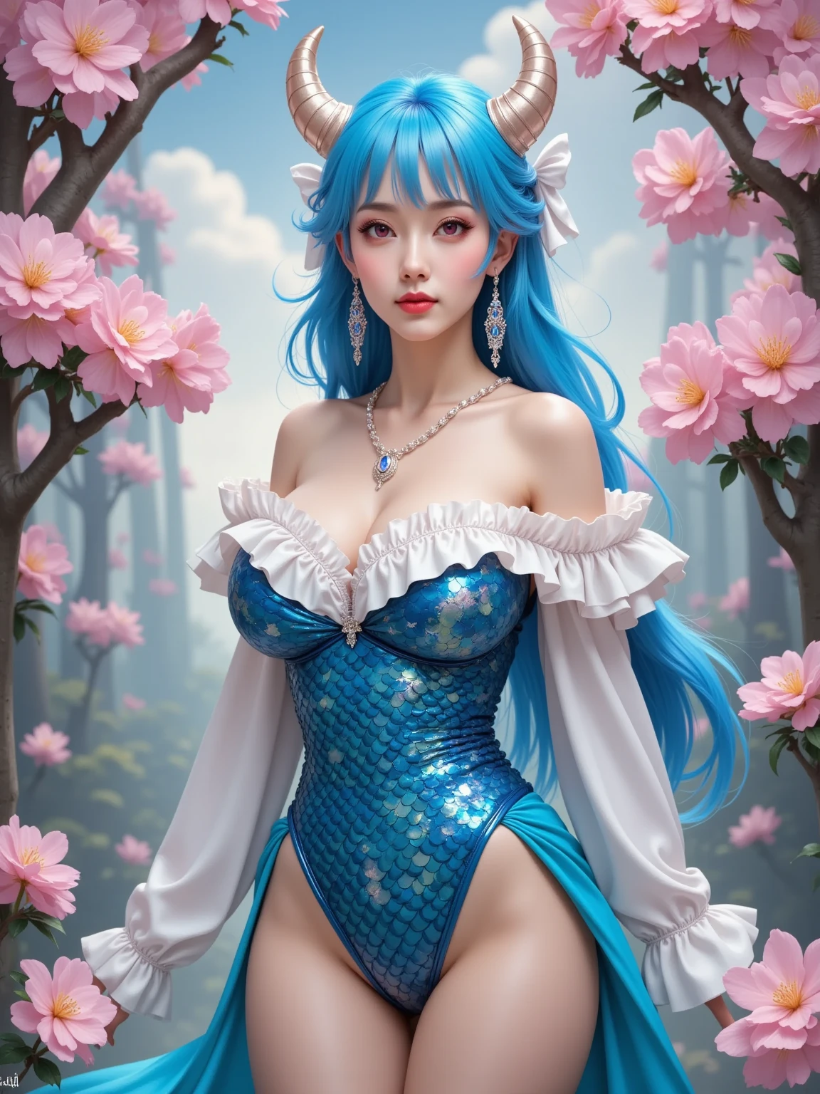 (Princess Seoritsu and the White Dragon:1.5)、(The legendary giant white dragon=White Dragon)、Princess Seoritsu is based on white、Princess Seoritsu is a slender and cute woman、FULL BODYSHOT、Natural light、top-quality、 8k wallpapers amazing, exquisitedetails, hight resolution, Beautiful Detail Girl, top-quality、Turquoise is used for the princess's tiara