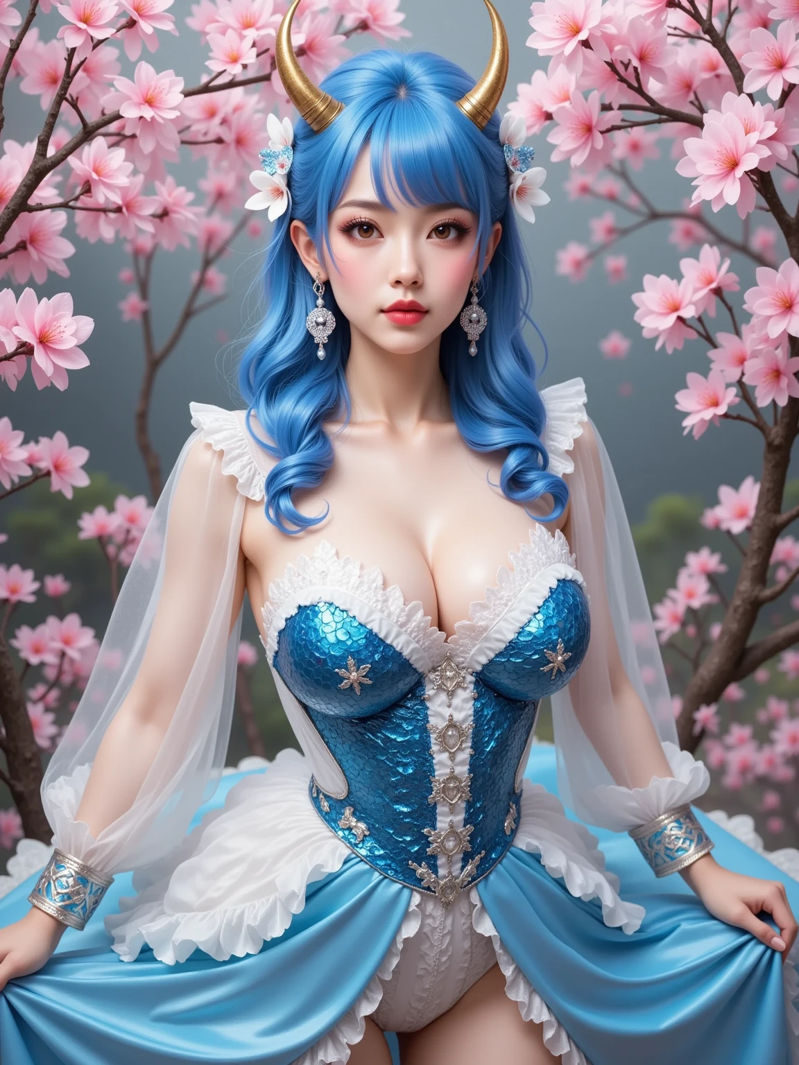 (nsfw), sexy stylish Swedish model, only 1 female, ((doll-like appearance)), short neon pink stylish hair, ((shiny Victorian-Style boots)), (big smile), ultra detailed eyes, vivid eye makeup, lip-gloss, long lashes, defined eyebrows, ((sexy Paradise Kiss cosplay)), bell-shaped skirt, petticoats, high neckline, puffed sleeves, ((ultra detailed lace)), ((ultra detailed embroidery)), intricate details, Paradise Kiss accessoires and matching headpiece, choker, ((large sparkling Paradise Kiss jewelry)), cinematic light, detailed large park background with trees