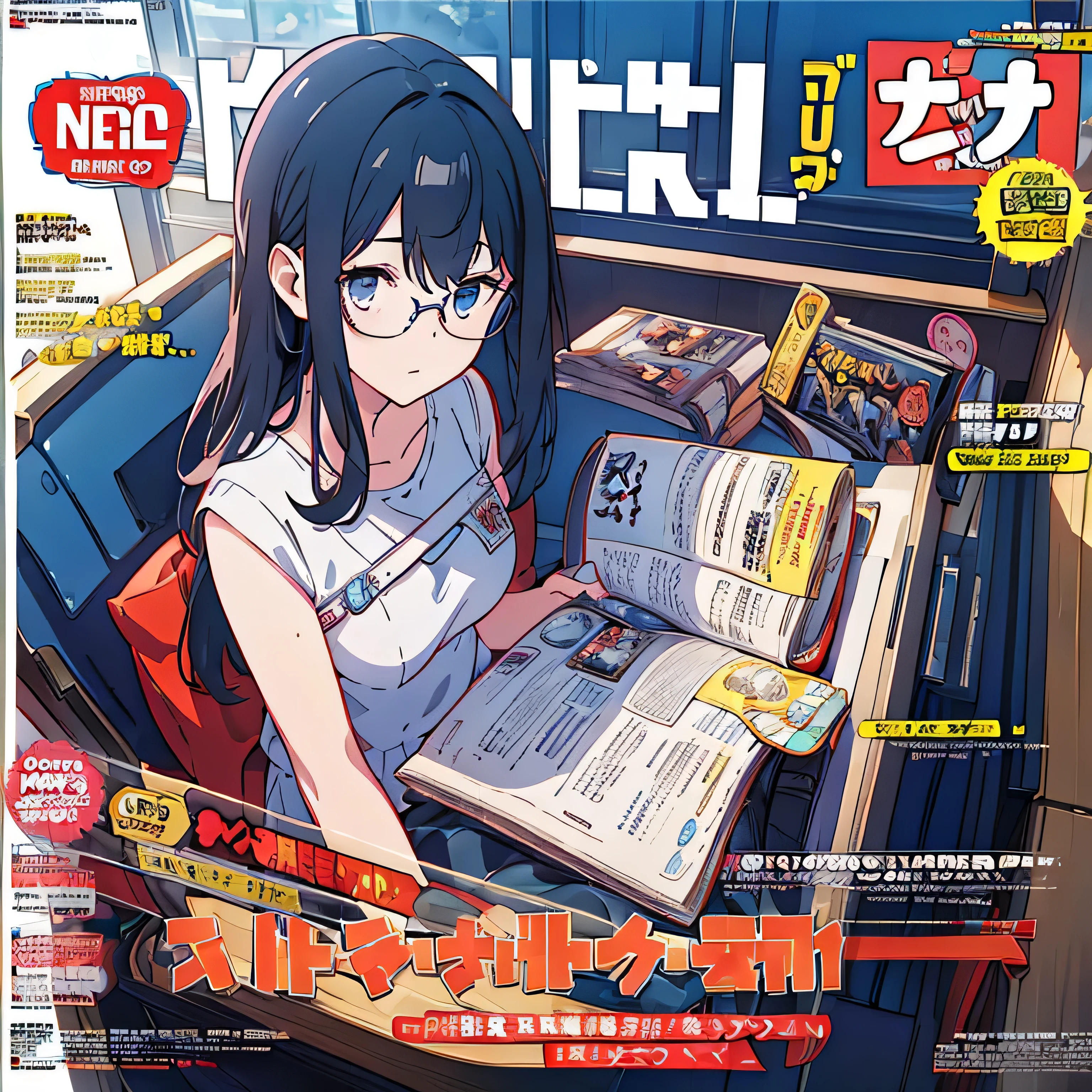 (Masterpiece), ( best quality ), Details, Otaku Girl , ( nerd game magazine cover :1.6)