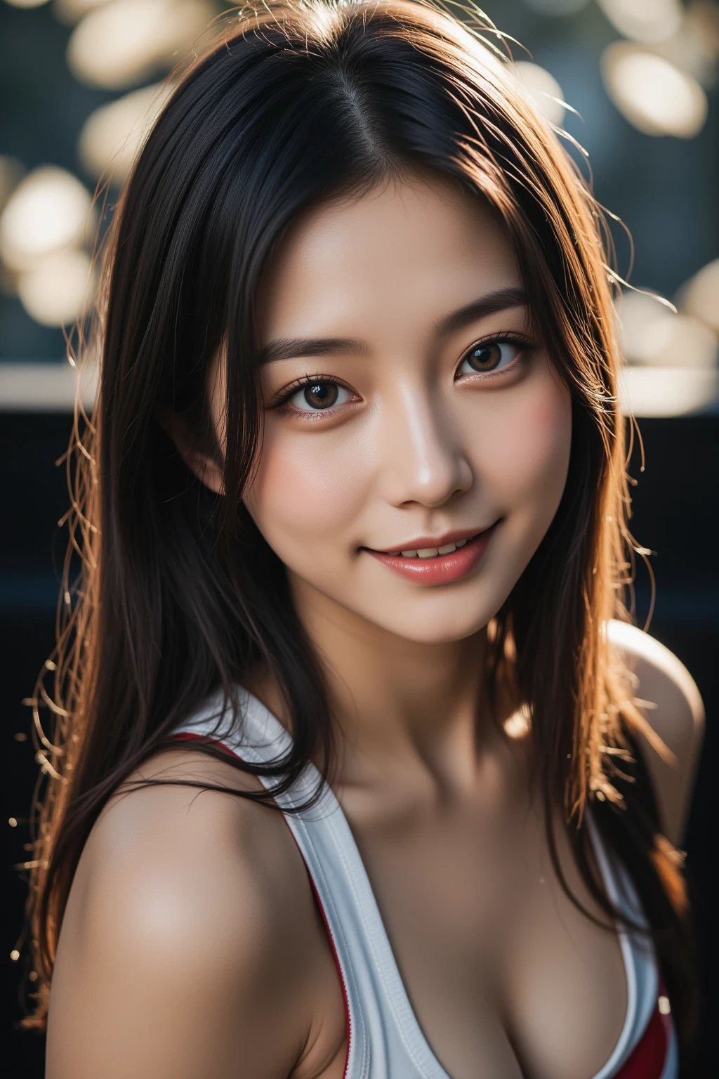 highest quality, epic realistic, ((in the pitch black darkness :1.4)), ((portrait:1.5)),(background: dark ) high contrast ,glorious picture, lowest lux, lighting face, she's comfortable, wearing yellow shirt, wearing yellow trucker cap , looks incredible, (8k, Raw photo, Highest quality),(epic realistic:1.5), a woman, face,(detailed eyes:0.8),(looking at the camera:1.4), (Highest quality), ( high contrast, deep shadows),Intricate details,cinematic,((skin:1.4)), (long dark hair:1.3), long hair, messy ,(Hdr:1.5),Detailed, colors, Superior quality, Masterpiece, Raw Photo (20-year-old, looking at viewer), beautiful, (wearing plain yellow shirt,), perfect, natural, perfect composition, portrait, perfect face, smiling expression, Captivating eyes, Bright details, Tight lips, (High Skin Detail),, (blue tint: 0.6), (sale: 0.8), (bloody: 0.7), Key lighting , (backlight: 0.5), Medium depth of field, Canon 5d, 50mm lens, f/4 apertures, (Ultra-detailed, Complex detail), sharp focus, soft colors, 8k, Absurd, 80mm, dark background, photography, smiling, pinay, filipina, medium boobs,