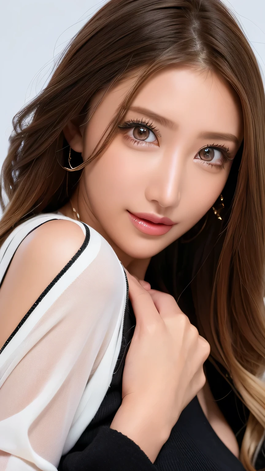 ( cowboy shooting、 top quality、8k、 award-winning works 、 ultra high resolution)、 beautiful woman、( Black sweater , Sexy cleavage:1.1)、Perfect big breasts、( blonde alone :1.1)、 beautiful skin that shines with bright, Shiny Lipstick 、 a lot of people stand out with clear images 、 bright color contacts 、Perfect gal makeup、 Perfect for an adorable companion 、The sleeve is torn 、( Dark makeup for women :1.2)、( dark brown beige around the eyes :1.1)、 Beautiful Bright Eye Shadow 、 dark sexy makeup around the eyes 、(Big Breasts:1.2)、 super long wavy hair 、(Romantic affection:1.1)、 amazing adult sex appeal The best smile he has when he sees me 、( there are many people that accentuate body lines ..:1.1)、( strongly blurry 、 a 。:1.1)、( The image is clear 、 jacket :1.1)、 accurate anatomy、 ultra HD hair、( ultra high resolution perfect beautiful teeth:1.1)、Ultra HD beautiful face 、 ultra HD hair、 crystal clear bang 、Ultra HD Shining Eyes、Shining ultra high resolution beautiful skin、 ultra high resolutionの艶やかな唇、 Harry Winston necklace