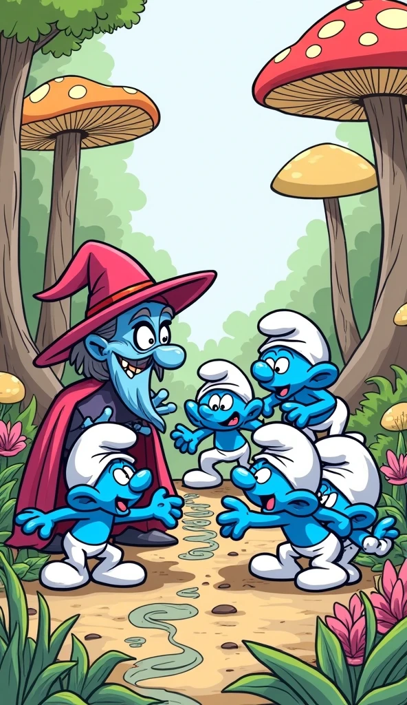 coloring pages , Gargamel and the Smurfs play a game of squid