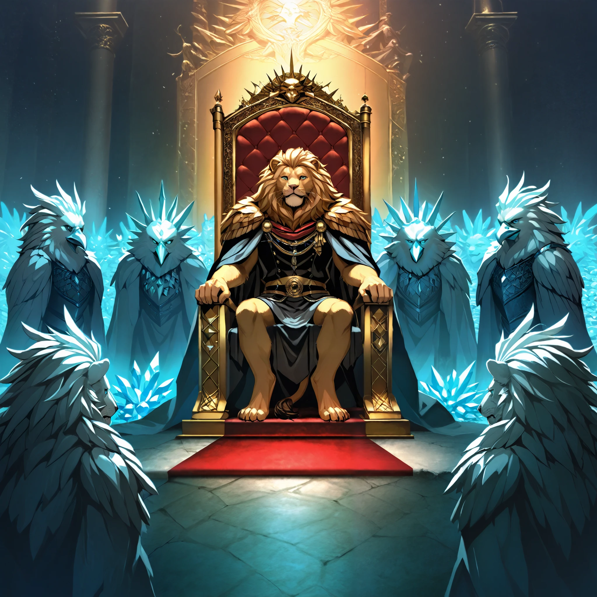 A sea of crystal, in the middle, a throne, surrounded by four creatures, one that looks like a lion, the oufra with a calf, the other with a human and the other with an eagle. E ao redor de a throne, twenty-four more thrones inhabited by elders