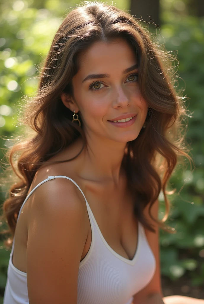 portrait of a business woman, 27 years old. happy expression. White background. Beautiful. curly hair. rich Brazilian characteristics. real estate agent style. The body is facing the camera. The eyes are looking at the camera. RAW photo in sequence, Caucasian, slightly blurred detailed backgrounds, natural lights, HDR, realistic photo, professional photo, photorealistic, Beautiful, natural skin, 8k UHD, high quality, filmic grain, Fujifilm XT3, ((long curly brown hair )), light hair, wearing red lingerie, big butt.