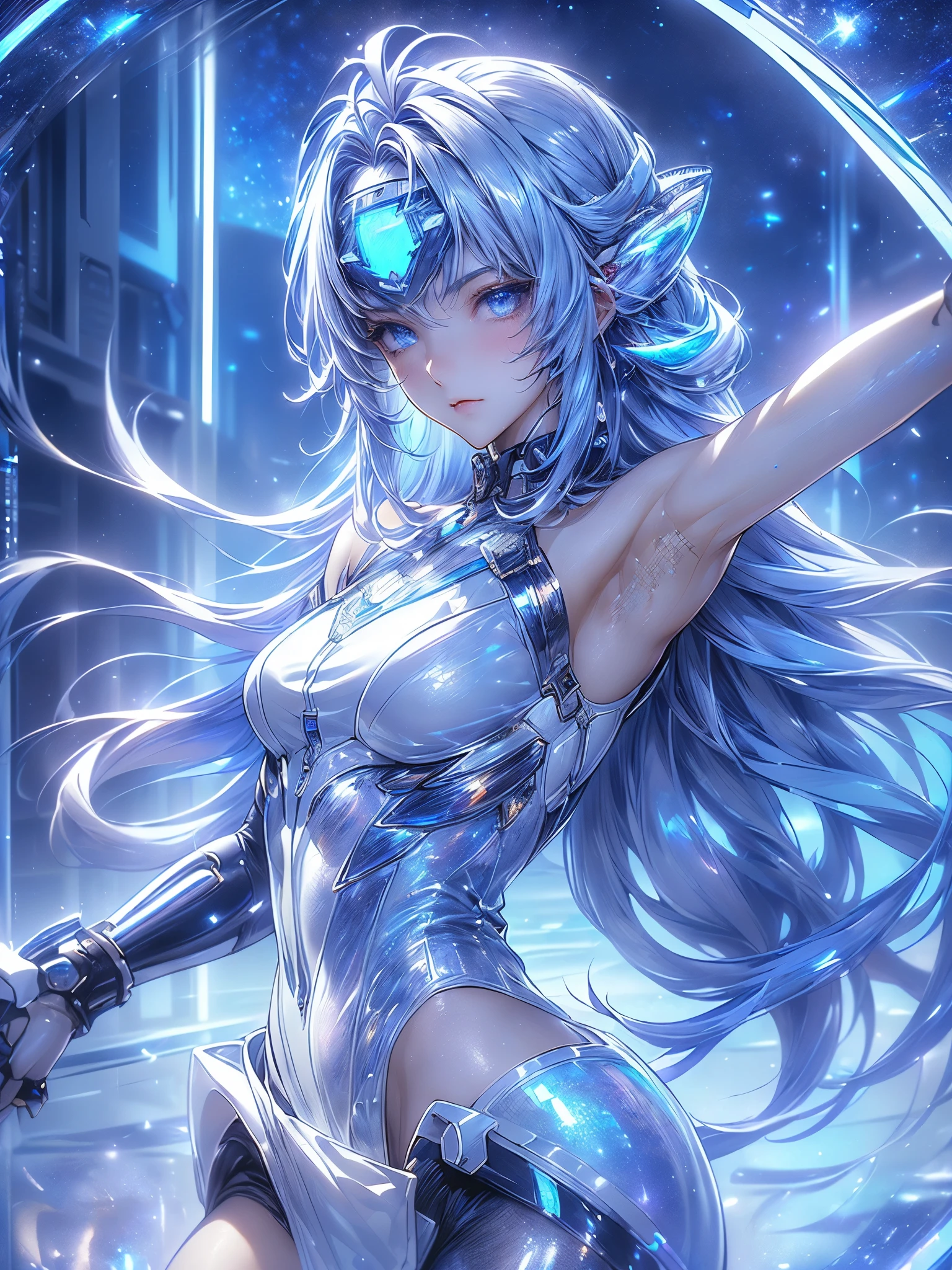 (Masterpiece:1.2), Best Quality, (illustration:1.2), (ultra detailed), hyper details, (delicate detailed), (intricate details), (cinematic light, Best Quality Backlights), Delete line, soloist, perfect body, (1 girl), spacecraft, roses, transparent walls, holographic display, cybernetic implants, stars, galaxy, romantic, futuristic, warm, playful, advanced technology, unobstructed view, cozy, sleek design, far-off planets, alien landscapes, beauty adorable blue hair girl,cinematic light,radiant,8k,35mm f1.4,fuji color film,without space uniform ,hyper reallistic, --in 4, (make up), High contrast, (better lighting, an extremely created and beautiful), (cinematic light), showy,