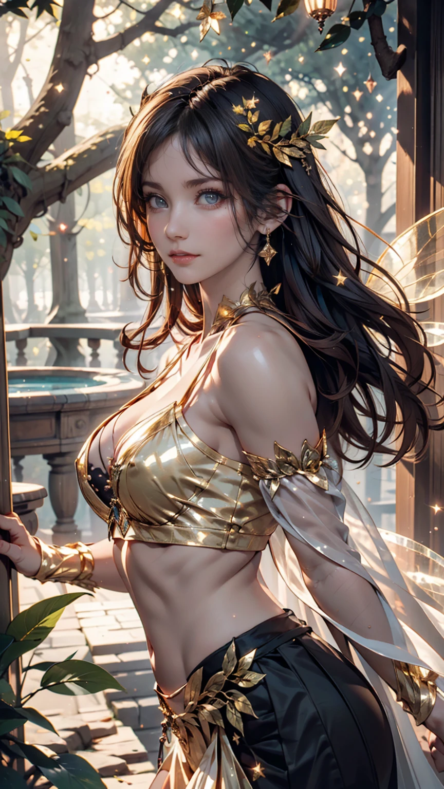 (8K, Highest quality, masterpiece: 1.2), (Realistic, photoRealistic: 1.37), Super detailed, 24-year-old woman, Sexy proportions、Sexy、Narrow waist、Attach a necklace、Wear accessories on your wrist、smile、Wide viewing angles, Firefly Garden, Lots of little faint lights and fireflies flying around, night