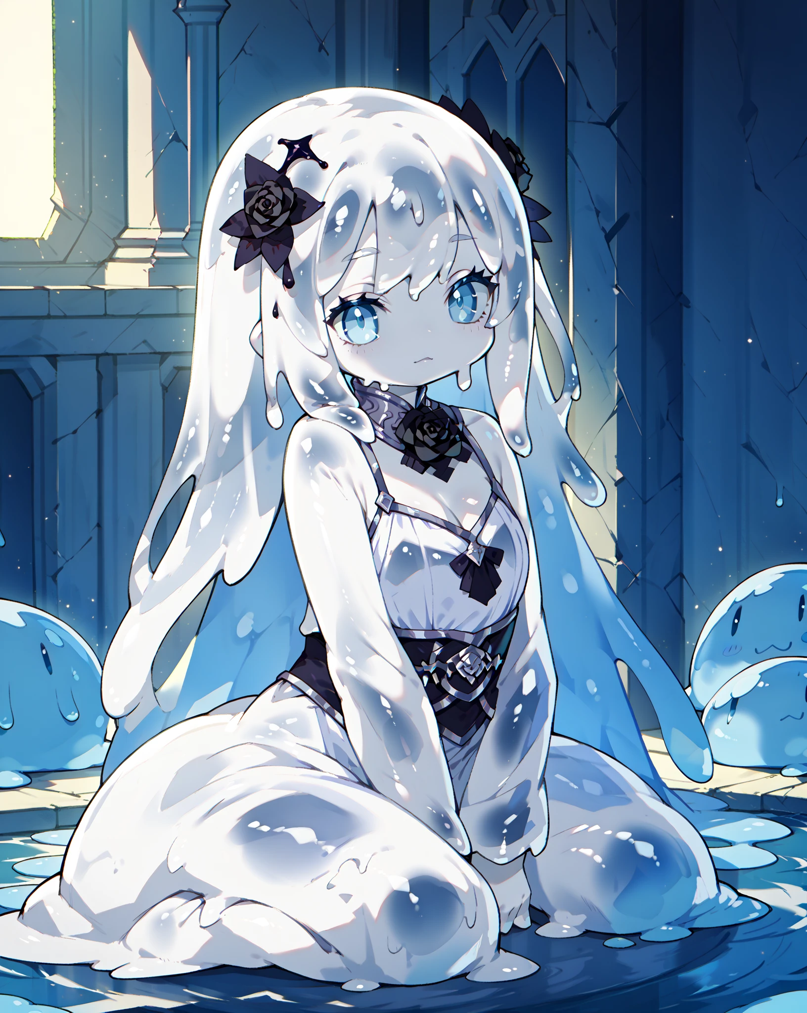 ((Moonlit Night))There is a sitting on a rock by the water., Digital painting of Greek mythology, Love Concept Art, Romanticism artistic style, Magali Villeneuve, Artemis Selene((Toddler girl)) (())((naked)) ((nsfw))Long Hair((See-through white baby doll)) ((She lifts up her transparent skirt to reveal her crotch))((She opens her transparent chest to reveal her breasts.))((No panties))