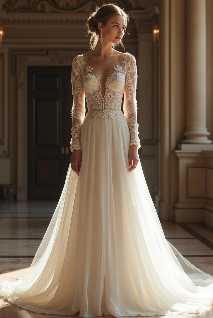 Short dress with long sleeves for quinceanera 
