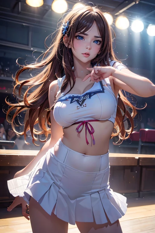 Please draw a full body of a woman.。Smooth skin、RAW images、High definition、High resolution、high resolution、Full Body、Toes、Tube top bra、Satin long skirt、Perfect fingertips、Perfect legs先、Perfect legs、Perfect Face、Detailed face、smile、Embarrassed、Navy city clothes、Standing pose、Similar to Asuna from Sword Art Online、Wearing a T-shirt and jeans