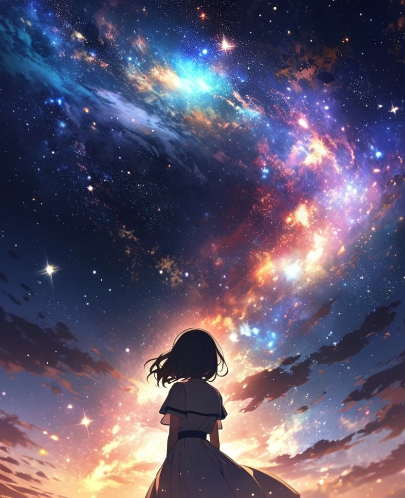 anime wallpapers of a girl looking at a view of the sky and stars, cosmic skies. by makoto shinkai, anime art wallpaper 4 k, anime art wallpaper 4k, anime art wallpaper 8 k, anime sky, amazing wallpaper, anime wallpaper 4 k, anime wallpaper 4k, 4k anime wallpaper, makoto shinkai cyril rolando, anime background art