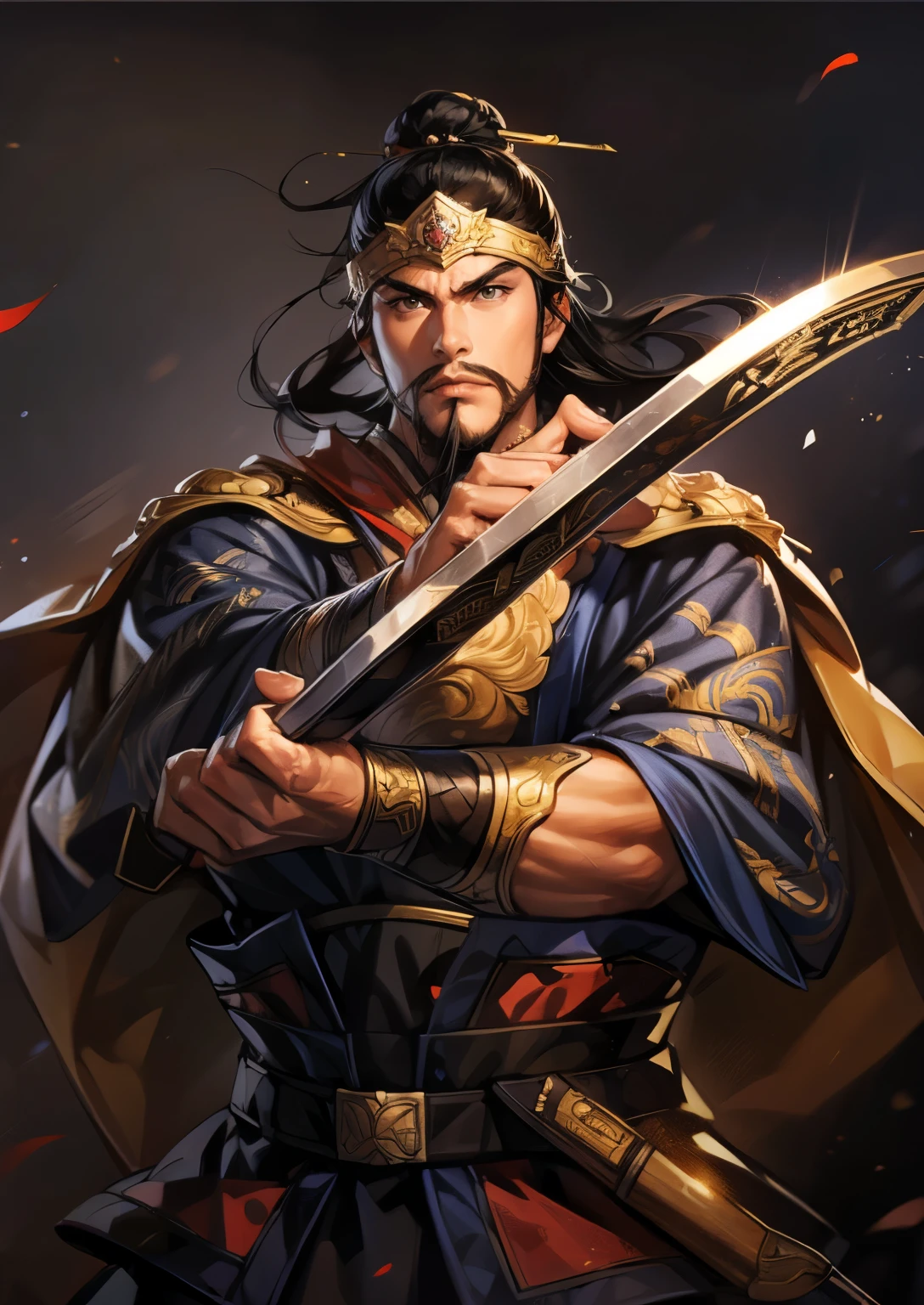 ((( picture style maintenance ))),  Koei Three Kingdoms illustration, Maintain the composition,  Attractive Man ,  perfect face, (( Natural Hands )), (( black hair)), 