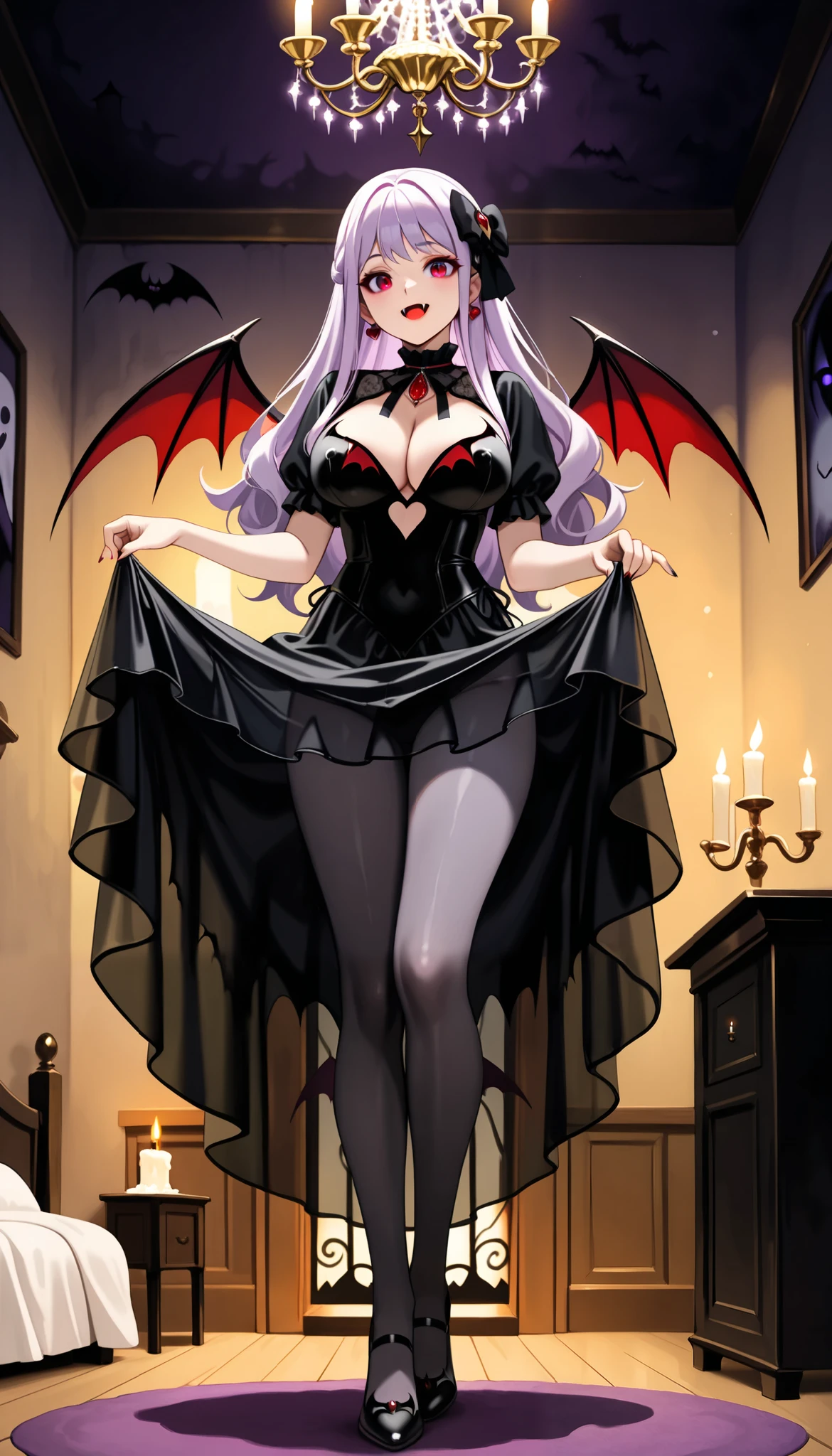 (((( Masterpiece)))), (((( Top Quality)))), top quality, Super quality, 16k, unbelievably absurd, very detailed,32K, ((( haunted house)))、(((Dimly lit room:1.4)))、((( candle light、 Spooky Chandelier 、Sexy vampire woman with Odorothea Fireplace ))), 、((sexy ghost woman), transparent gothic dress、 long dress, uplifted breasts、 deep cleavage at the tip of the nipple
