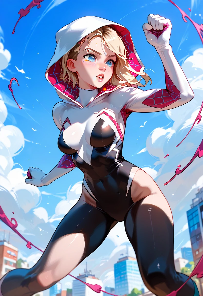 Spider Gwen swimming in a sea of cum while swallowing it