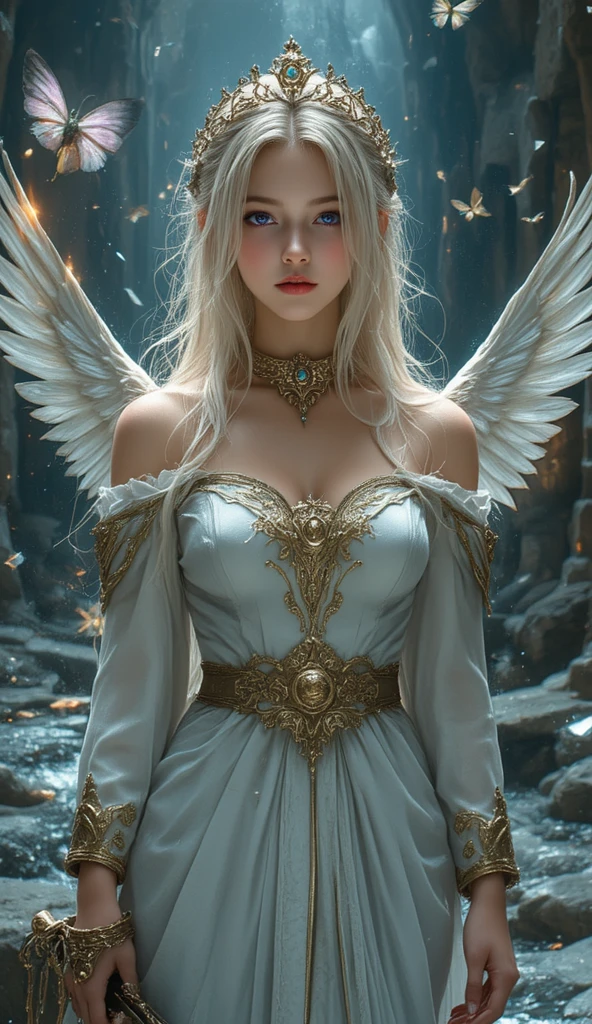 (Cinematic Photo:1.3) of (Realistic:1.3),(Evil:1.3) (Cinematic Photo:1.3), A portrait of A beautiful!!!! woman angel in dress glitter, fantasy ornate, Highly Detailed,(Photorealism:1.3),(Rococo:1.3),(Realism:1.3),naturalism,land Art,regionalism,shutterstock contest winner,trending on unsplash,featured on Flickr