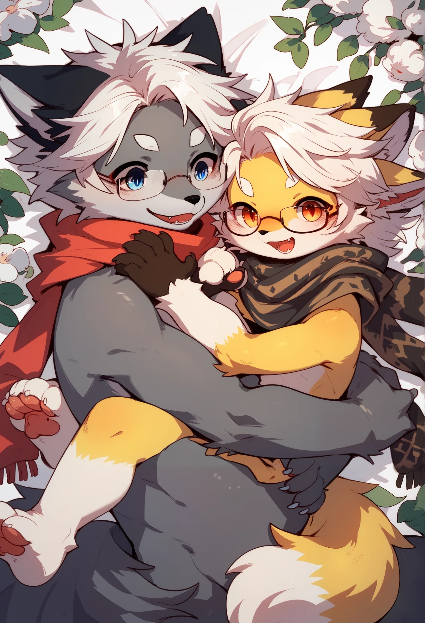 mascot,Lovely image,best quality, 8k, Best quality fluffy, ,可爱的snow leopard,snow leopard,2只snow leopard,fur,hairy,Male and female cuddles,