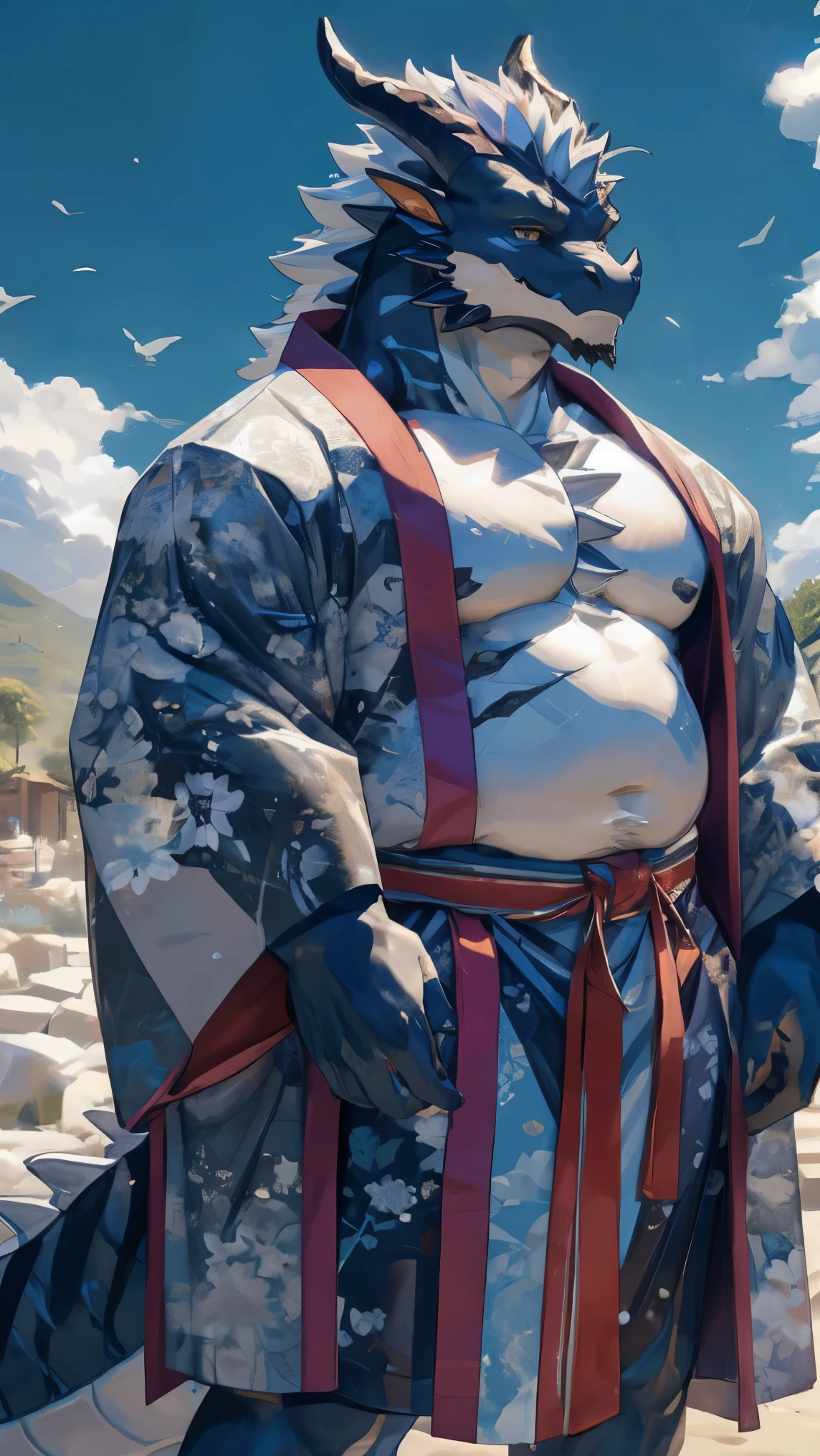masterpiece,best quality,(masterpiece),(Very detailed),(best quality),hairy,white hair,golden pupil muscle,(((black dragon))),((Wearing a kimono)),((convex)),(Jump to camera 1.4),8K,(（high quality）),fat body,(White hair on chest and abdomen),body with black stripes,There is a bulge under the crotch,wearing kimono,There are white hairs and black stripes all over the body,(high quality, high resolution, masterpiece),(furry:1.2),