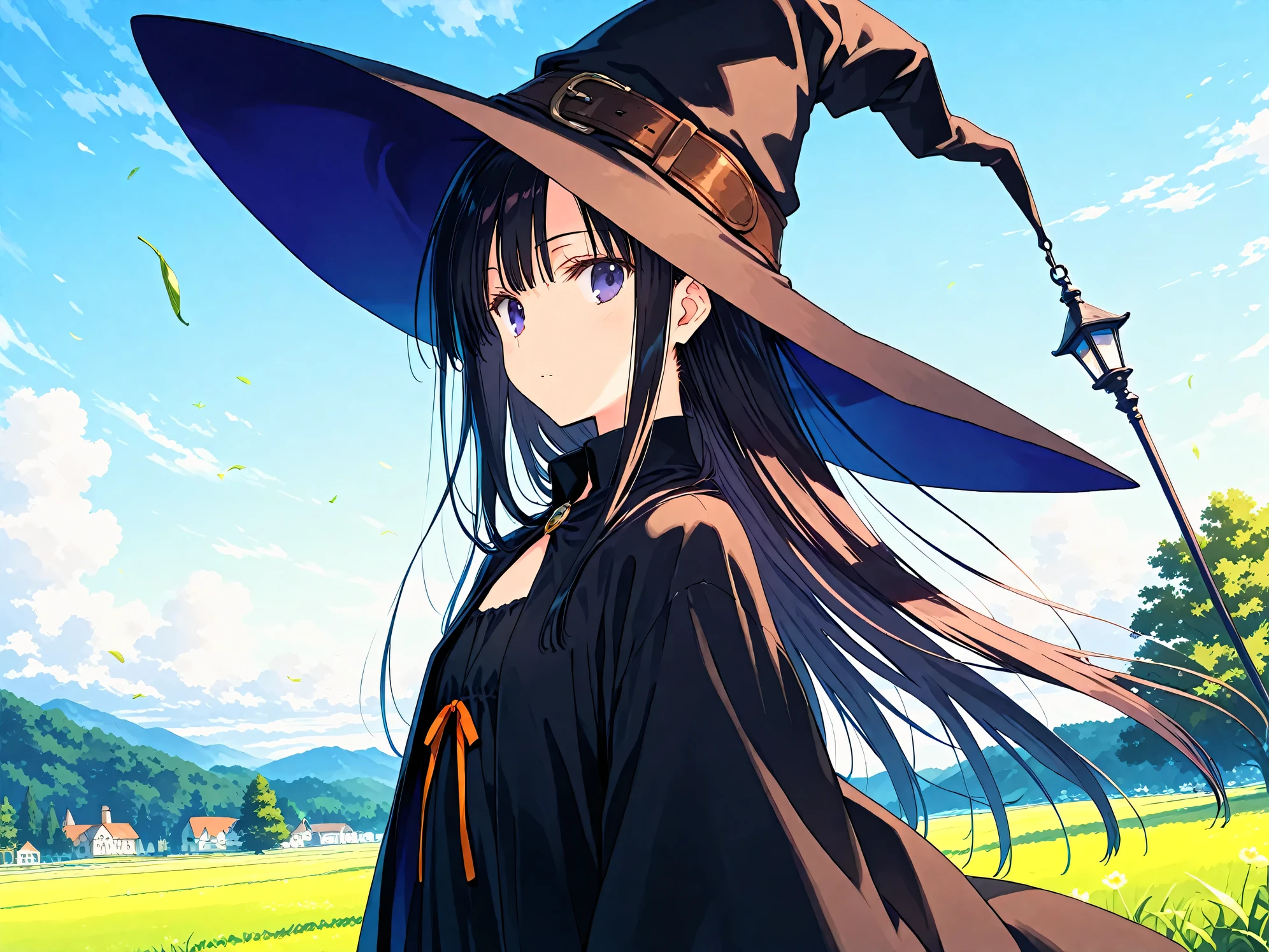 Anime girl in a witch hat with a wand and a hat on - SeaArt AI