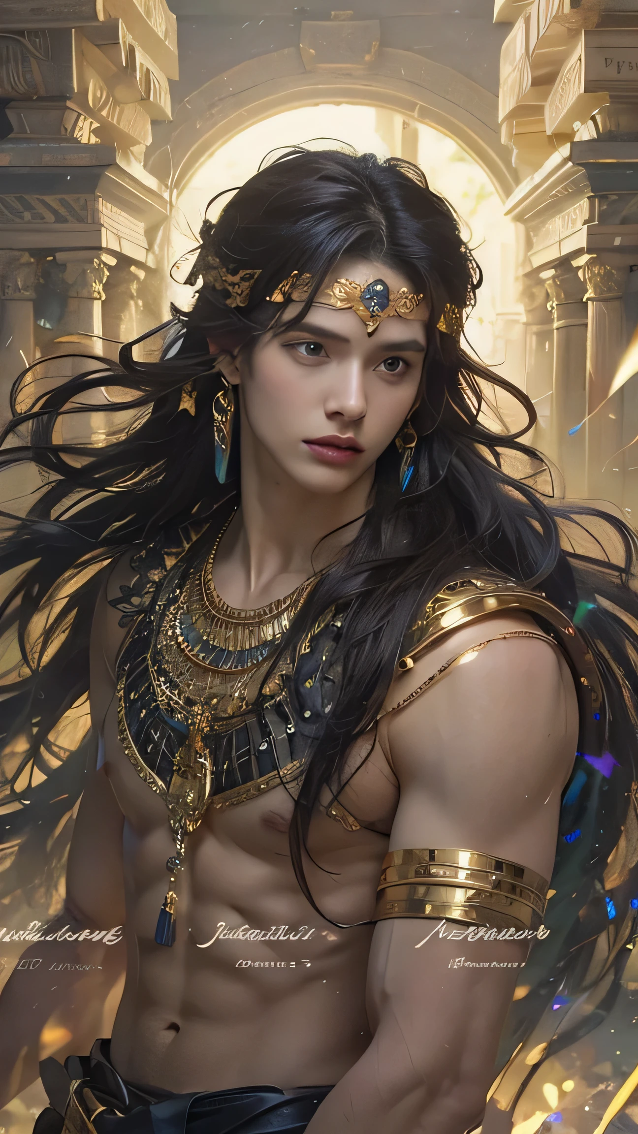 "Generate an AI image portraying Johnny Depp as a mythical Greek god, combining his features with iconic elements of Greek mythology, such as divine attire, accessories, and a backdrop inspired by ancient Greek aesthetics."