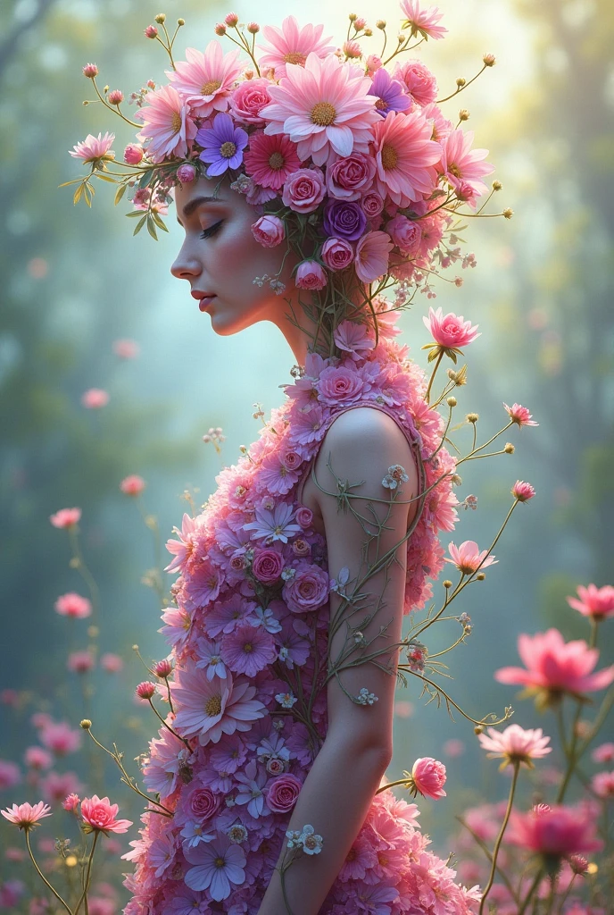 Flowers in the shape of a woman - SeaArt AI