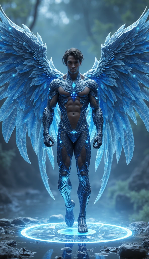 arafed male angel with glowing wings and glowing wings, glowing angelic being, winged boy, neon wings, angel spirit guide, winged human, epic angel wings, angelic, archangel, tron angel, infinite angelic wings, male with halo, colorfull digital fantasy art, beautiful digital artwork, angelic wings, archangel michael, angelical, fantasy art behance