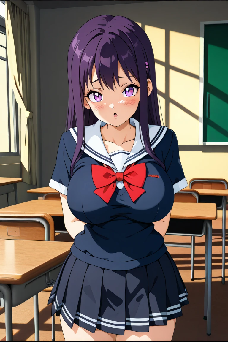 One girl,18-year-old,Perfect hands, Perfect Fingers,Perfect Anatomy, masterpiece, Highest quality,Realistic, hyperRealistic, 16k hdr,, morning, (Very good,Tennis uniform:1.2),Outdoor, From below,(Sweat:1.3),(blush),Large Breasts,Cleavage,Upper Body,(Leaning forward ,Kneel:1.2),Funeral of Frieren、Fern、