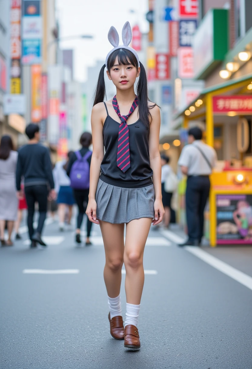 ((No clothes))、Completely naked、A girl walking under the cherry blossoms in an old Japanese street,Thick pubic hair,Small nipples、Slender body、Being thin、Long, slender legs、Leather shoes,socks,school bag,12 years old,Young Face、bangs,A small smile,Thighs,knees,Low ponytail with barrette,From below,Front light