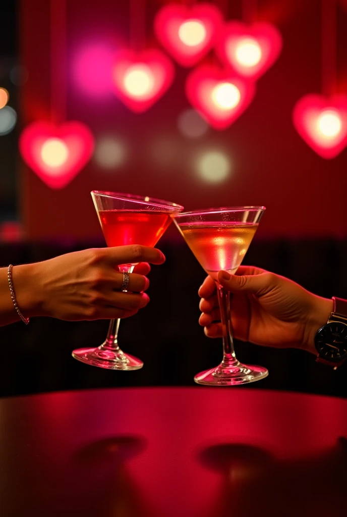 Hands of a woman holding a cocktail glass in a bar