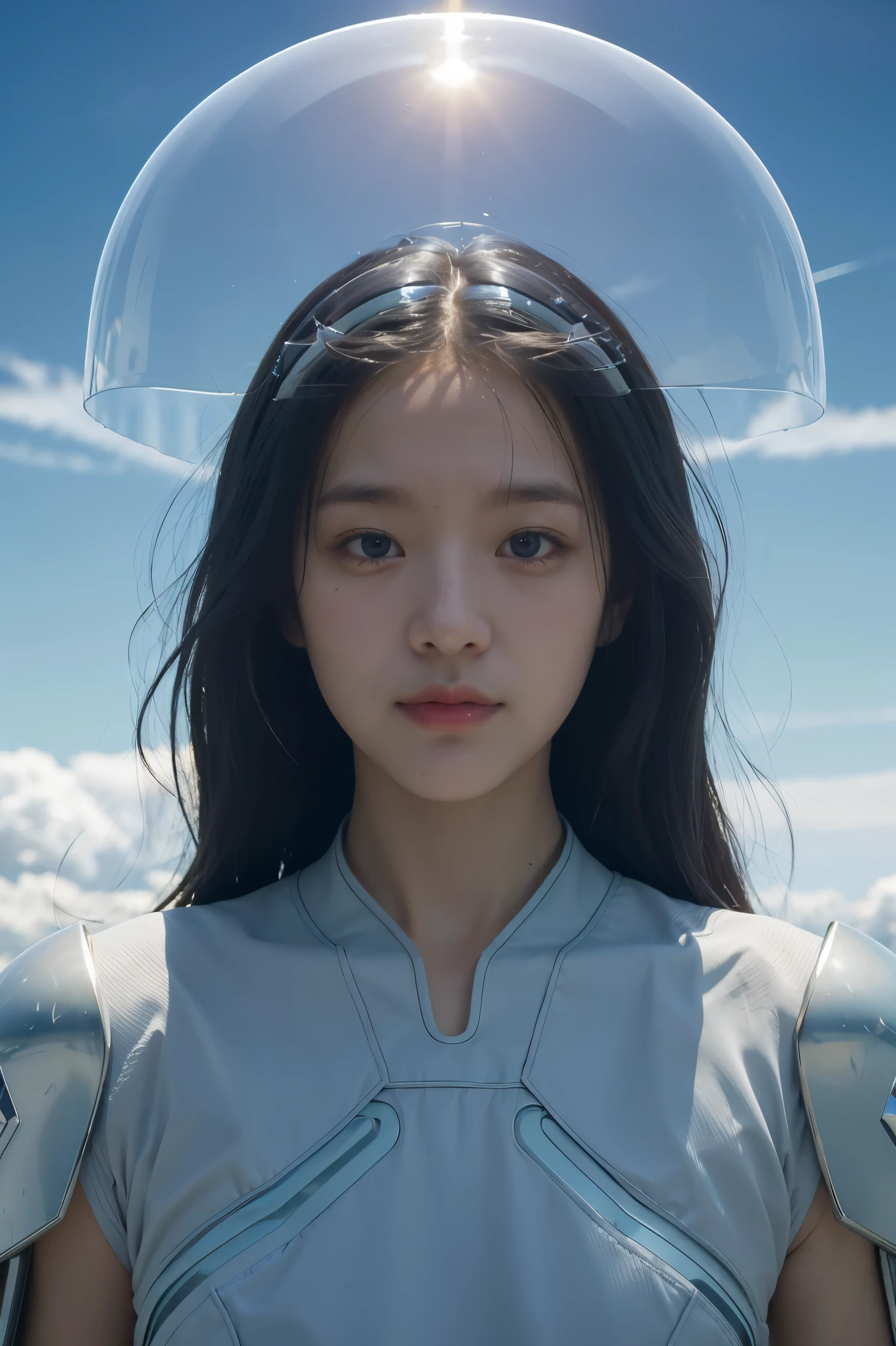 , sky, cloud, Translucent ethereal alien warrior,ModelShoot style, (Extremely detailed CG unified 8K wallpapers), The beauty of abstract stylization,,surrealism, 8K, Super detail, Best quality, Award-Awarded, Anatomically correct, 16k, Super detail