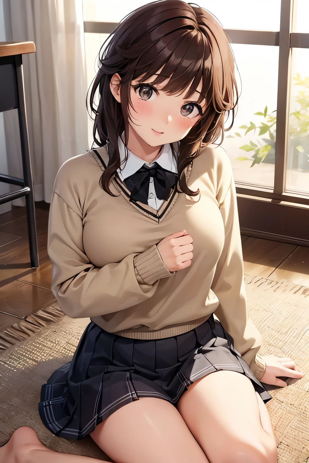 Highest quality、masterpiece、High resolution、teacher、Large Breasts、sweater