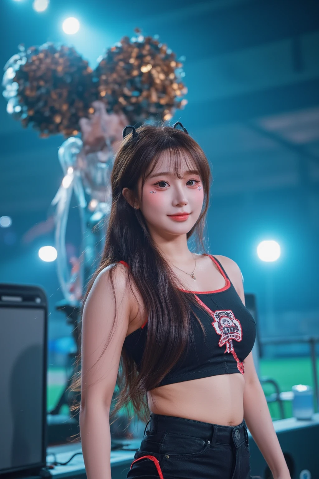 (8k, 4k, best quality, highres, ultra high res:1.1), (masterpiece, realistic, photo-realistic), 1girl, a nmixxbae, perfect eyes, cropped top, shirts, Korean style, (looking at viewer), perfect face, perfect body, (extremely detailed face), close up photo, ((standing against a city skyline at night)), beauty
