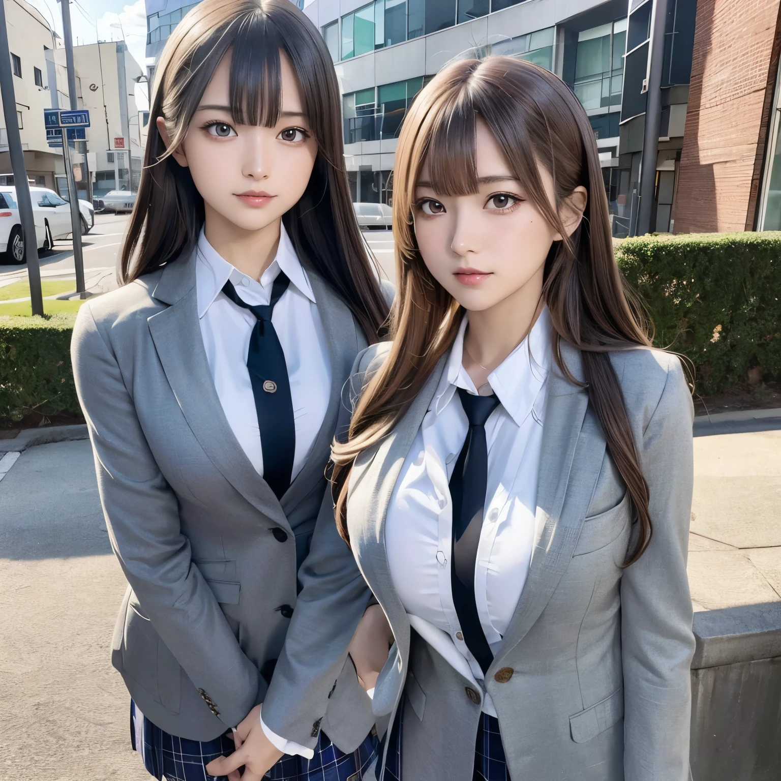 masutepiece, Best Quality, Illustration, Ultra-detailed, finely detail, hight resolution, 8K Wallpaper, Perfect dynamic composition, Beautiful detailed eyes, Natural Lip,Blazer ,School uniform, cleavage, Full body