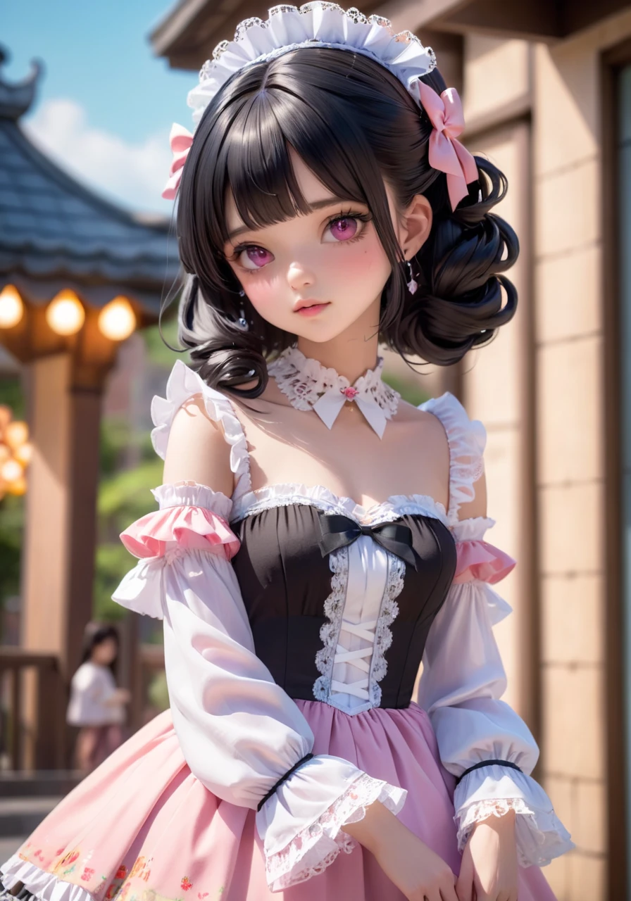 Gothic Lolita pink monotone three dimensional