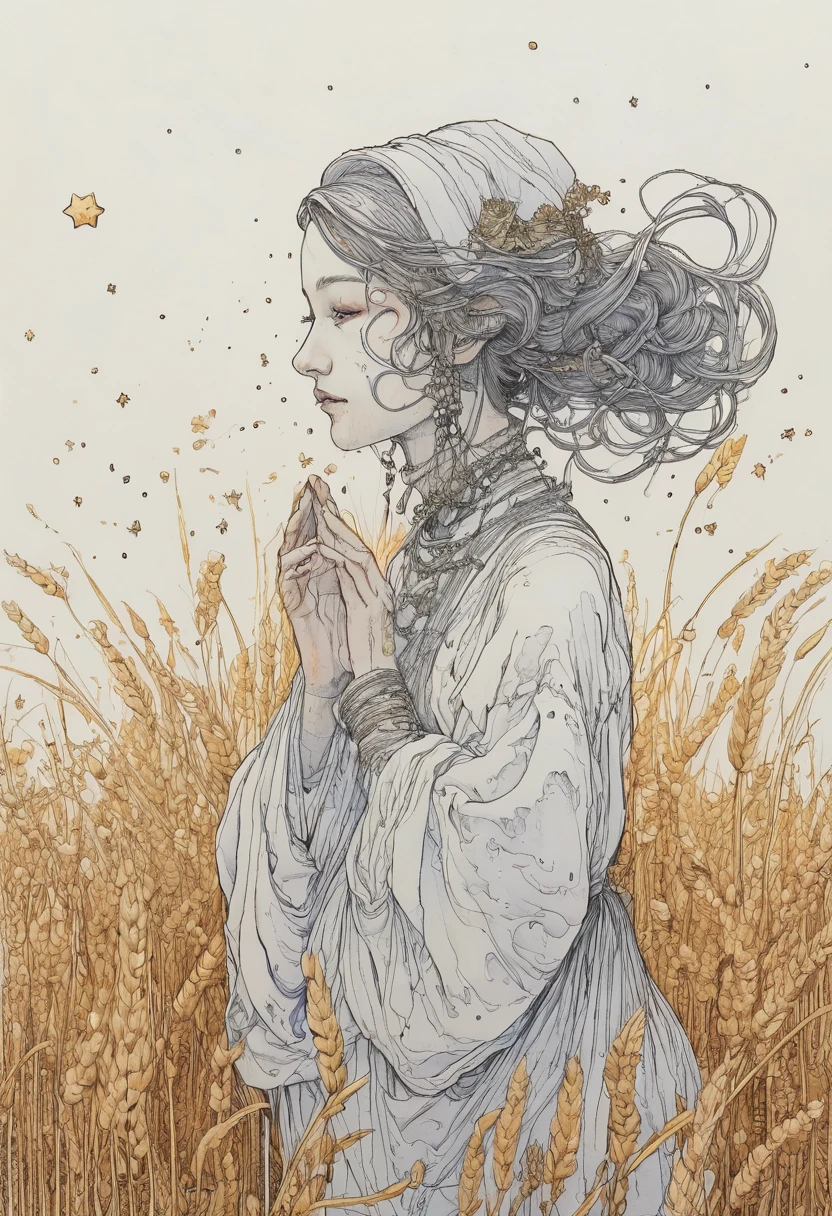(( full color:1.4))、 ultra detailed 、 God in Gothic Thought 々The world view、 the mental world of a mentally ill person 、 Beautiful Goddess Who Creates the World 、Female god 、Fine Lines、 SIMPLE 、 Stars Dance 、 Collapsing Stars 、 Wheat and Water Pour 、Moebiusの絵画からインスパイアされたイラストレーション、、an ink drawing inspired by jean Moebius giraud, Tumbler, bolticism , ( Moebius ), Moebiusとモーブハッカー , Moebius風, Moebiusのイラストレーションアート , in the stlye of Moebius, Moebius Art , Moebius Art work